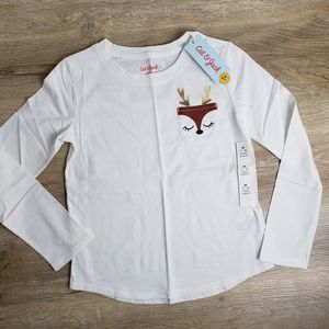 Girls' Long Sleeve Reindeer Pocket T-Shirt